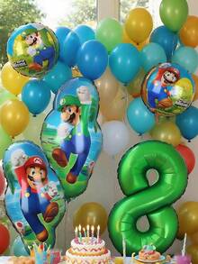 MASSDI Super Bros Kids Birthday Balloon Set Features Green Number 1-9Full Body Print Self-Sealing Foil Material Excellent For Children Themed Anniversary Receptions Gathering Decorations Complete Celebration Assortment Vibrant Visual Aesthetic - Balloon - View 1