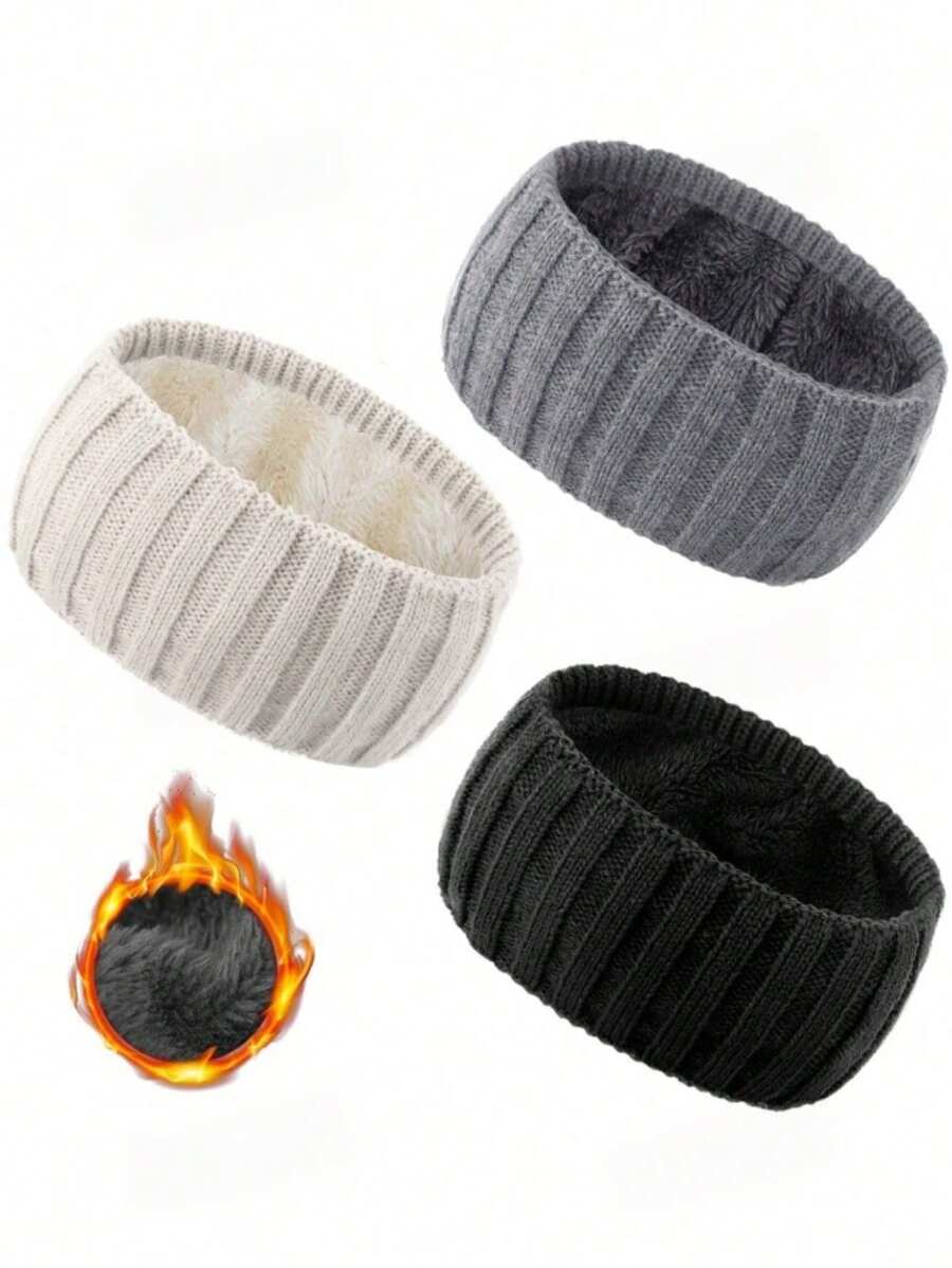 Knitted Winter Warm Fleece Ear Muffs Elastic Headband Crochet Headband - Multicolor - View 1