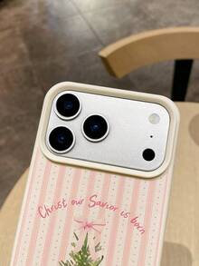 Christmas Tree Bow Pink Striped English Bible Verse Print Large Window Phone Case, Cover, INS Style Faux Leather Texture Full Coverage Soft Shell, Ideal Gift For Christmas, New Year, Birthday, Compatible With IPhone Case & Galaxy Case, Fits 12/13/13 Pro Max/14 Pro/15/15 Pro Max/16/16 Plus/16 Pro Max/17/17 Pro/18 Pro/18 Pro Max, S25 Ultra/S26 Ultra, Fast Shipping - White - View 6