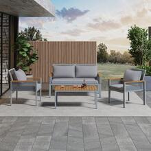 Garden Lounge Set, Garden Furniture Set With Comfortable Cushions, Double Sofa, 2 Armchairs And Table, Outdoor, Rattan, Table And Chairs, - Gray + PE Rattan+Iron+Waterproof Fabric - View 5