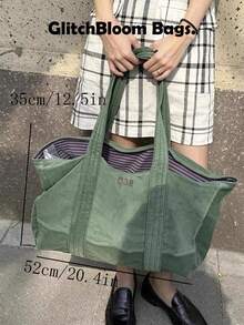 New Japanese And Korean Style Solid Color Striped Velvet Large Capacity Shoulder Bag Tote Bag Handbag Shopping - Green - View 5