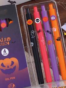 4pcs 0.5mm Black Quick Dry Retractable Gel Pens, Christmas Halloween Limited Edition Stationery, Great For Daily Use And Holiday Small Gifts, Kids - Multicolor - View 6