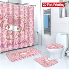 Sanrio My Melody Pink Heart Pattern Bathroom Set (Includes 1 Shower Curtain, 1 Bath Mat, 1 Toilet Lid Cover) 4-Piece Set, Combines Bathroom Decoration And Privacy Protection Functions - Shower Curtain and Bath Mat - View 3