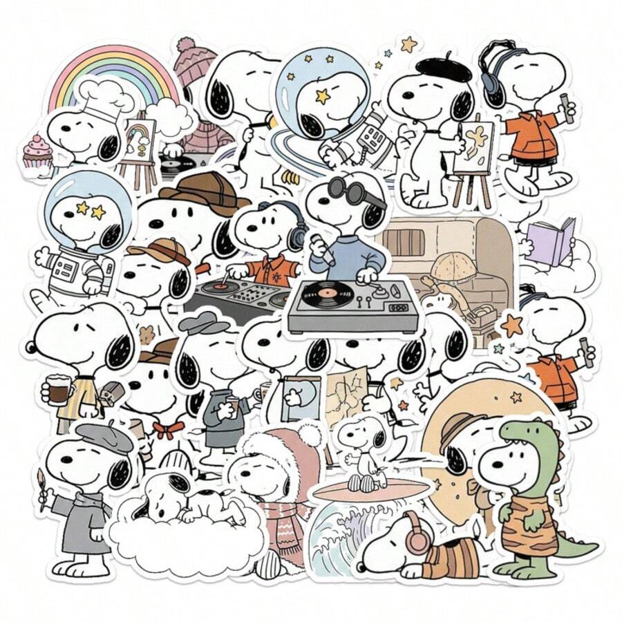 1 Set/28 Pcs Snoopy Graffiti Stickers, Cute Cartoon Anime Waterproof Cut-Out Decals For Phone, Suitcase, Notebook, Suitable For Students, Portable Colorful Hand-Drawn Stationery, Halloween Gift (Random Style) - Multicolor - View 1