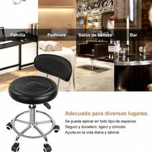 Taburete Giratorio con Ruedas y Altura Ajustable, Silla Neumática 360° con Asiento Acolchado para Spa, Estética, Salón, Oficina y Consultorio, Color Negro - Negro2 - Ver 6