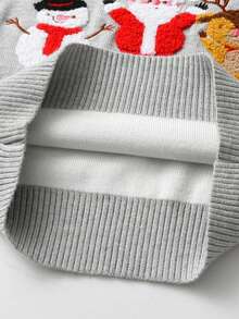 Boys' Christmas Santa Claus Embroidered Crew Neck Sweater, Long Sleeve Pullover For Autumn & Winter - Grey - View 6