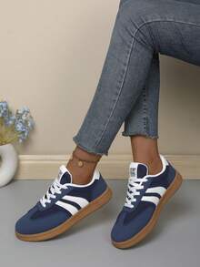 Women's Korean Style German Training Sneakers Spring/Summer Fashion Sports Casual Shoes - Navy Blue - View 2