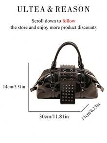 1pc Solid Color PU Leather New Women's Bag, Shoulder Bag, Crossbody Bag, Fashion Square Handbag, Rivet Decoration, Suitable For Commuting, Shopping, Dating, Work - Black - View 8