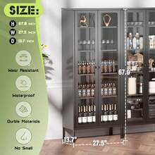 Gabinete de Almacenamiento de Metal con Puertas de Vidrio, Vitrina de Vidrio con 4 Estantes Ajustables, Gabinete Alto Moderno para Oficina en Casa - Negro - Ver 6