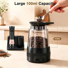 Electric Salt And Pepper Grinder Set, Rechargeable USB-C With Charging Base, External Adjustable Coarseness Dial, 100ml Large Capacity Container, LED Light For Precise Seasoning, One-Hand Operation, Ideal For Kitchen, BBQ, Parties, Restaurants - Black - View 4