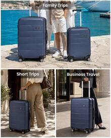 Travel Luggage Set 3 Piece Hard Shell Suitcase With Spinner Wheels TSA Lock Cabin Carry On 20 Inch 24 Inch Medium 28 Inch Large ABS+PC Case Navy Blue - Navy Blue - View 9