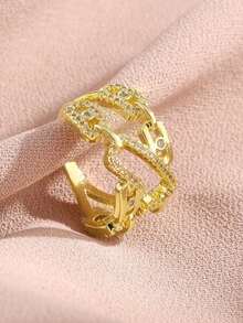 rakol 1pc Silver-Color Bar-Shaped Open Cubic Zirconia Decor Ring For Women - Gold - View 2