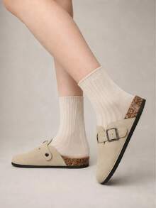 Women's Closed-Toe Mule Slippers, Adjustable Strap Flat Sandals, Slip-On Backless Casual Slides, Round Toe Everyday Shoes - Khaki Camel - View 2