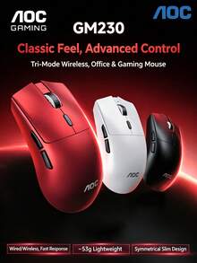 GM230 Tri-Mode Gaming Mouse, Multiple Colors Available, Wireless Bluetooth Lightweight Desktop & Laptop Gaming Mouse, AOC GM230 Red, Tri-Mode Gaming Mouse - View 1