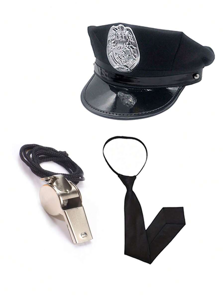 Multi-Piece Costume Accessory Set, Hat Combination, Cosplay Badge, Whistle, Tie, Costume Set For Cosplay, Party, Stage Performance, Daily Wear - Multicolor - View 1