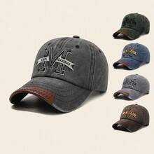 1pc Men's M Embroidered Baseball Cap, Fashion Sports Baseball Hat, Outdoor Adjustable Sun Protection Casual Baseball Cap, Suitable For Spring/Autumn Travel, Beach, Party - M - View 1