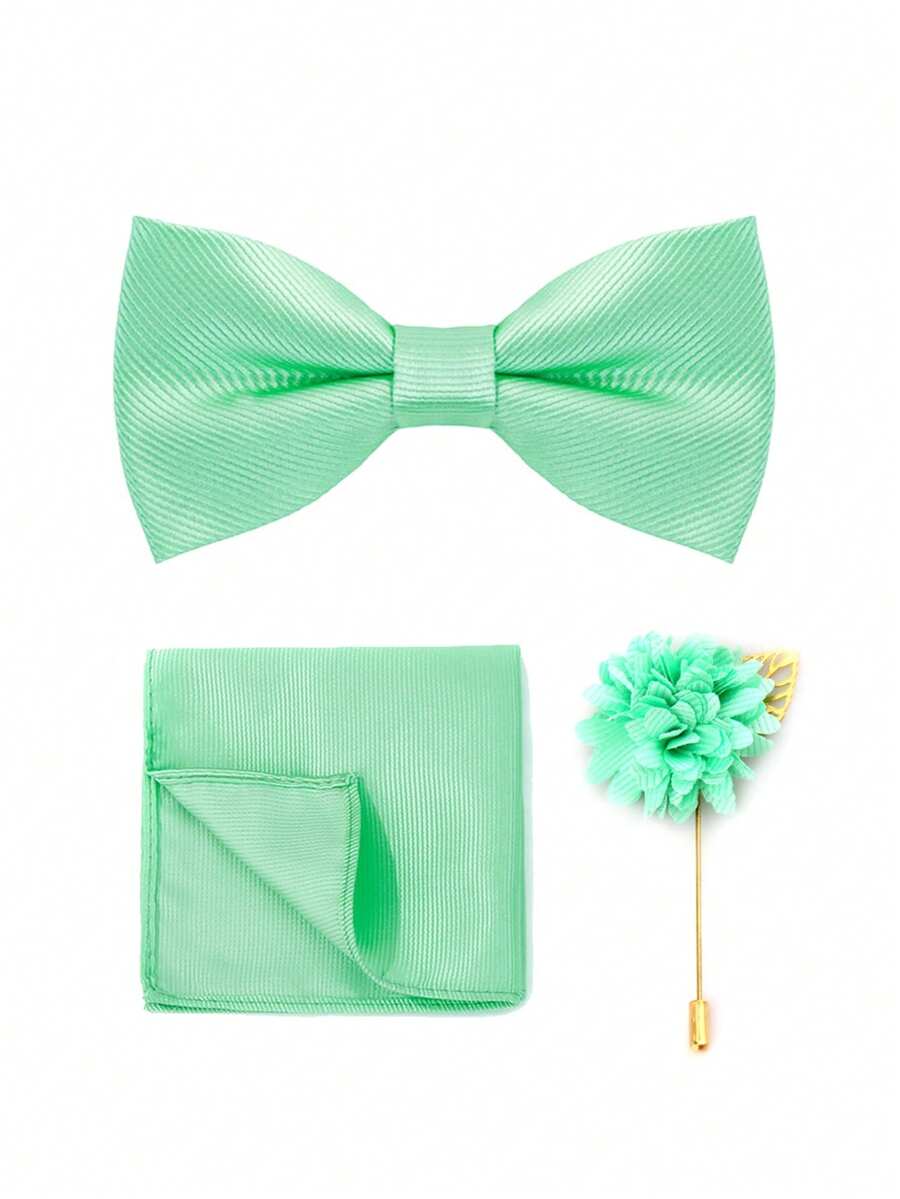 Set Dasi Kupu-kupu Pria Elegan Warna Polos Klasik dari Kain Poliester Lembut, Dasi Kupu-kupu, Sapu Tangan Saku, Bros, Set Istimewa untuk Acara, Pertemuan Teman, Pernikahan, dan Pesta.