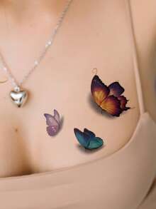 1pc Colorful Gradient Multi-Size 3D Butterfly Pattern Temporary Tattoo Sticker, Waterproof DIY Party Gift Holiday Gift Music Festival Tattoo Sticker For Arm Shoulder Neck Collarbone - Multicolor - View 5