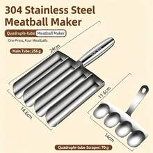 304 Stainless Steel Multi-Tube Meatball Maker Set, Manual Meat Baller With Matching Scraper, Quick Make Multiple Meatballs, Non-Rust & Easy Clean Kitchen Gadget For Meatball, Fish Ball, Shrimp Paste, Home & Restaurant Cooking Tool - Multicolor - View 12