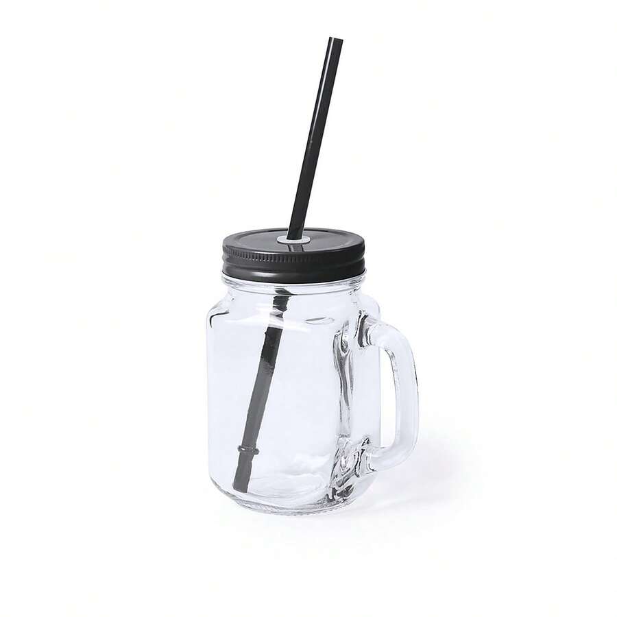 Dam Glass Jar With Straw Of 500 Ml - Black - View 1