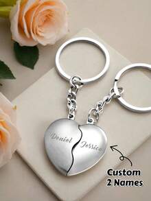 Custom Couple Keychains Personalized Engraved Heart Keyring Matching Magnetic Lovers Keychain Valentines Birthday Anniversary - Multicolor - View 7