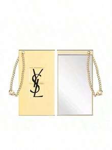 Yves Saint Laurent Gold Rectangular Metal Pocket Makeup Mirror Mini Compact Cosmetic Mirror With Hanging Chain 3D Black Logo Decor Portable Purse‑Size Hand Mirror Small Beauty Accessory Holiday Gift YSL - Gold - View 2