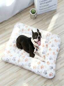 1pc Milk White Paw Print Coral Fleece Thick Warm Pet Mat, Suitable For Small To Medium Cats And Dogs, 4-Season Use - White - View 16