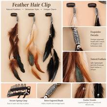 3Pcs Bohemian Style Artificial Feather Snap BB Clips, Suitable For Women's Halloween, Vacation, Daily Use - Multicolor - View 2