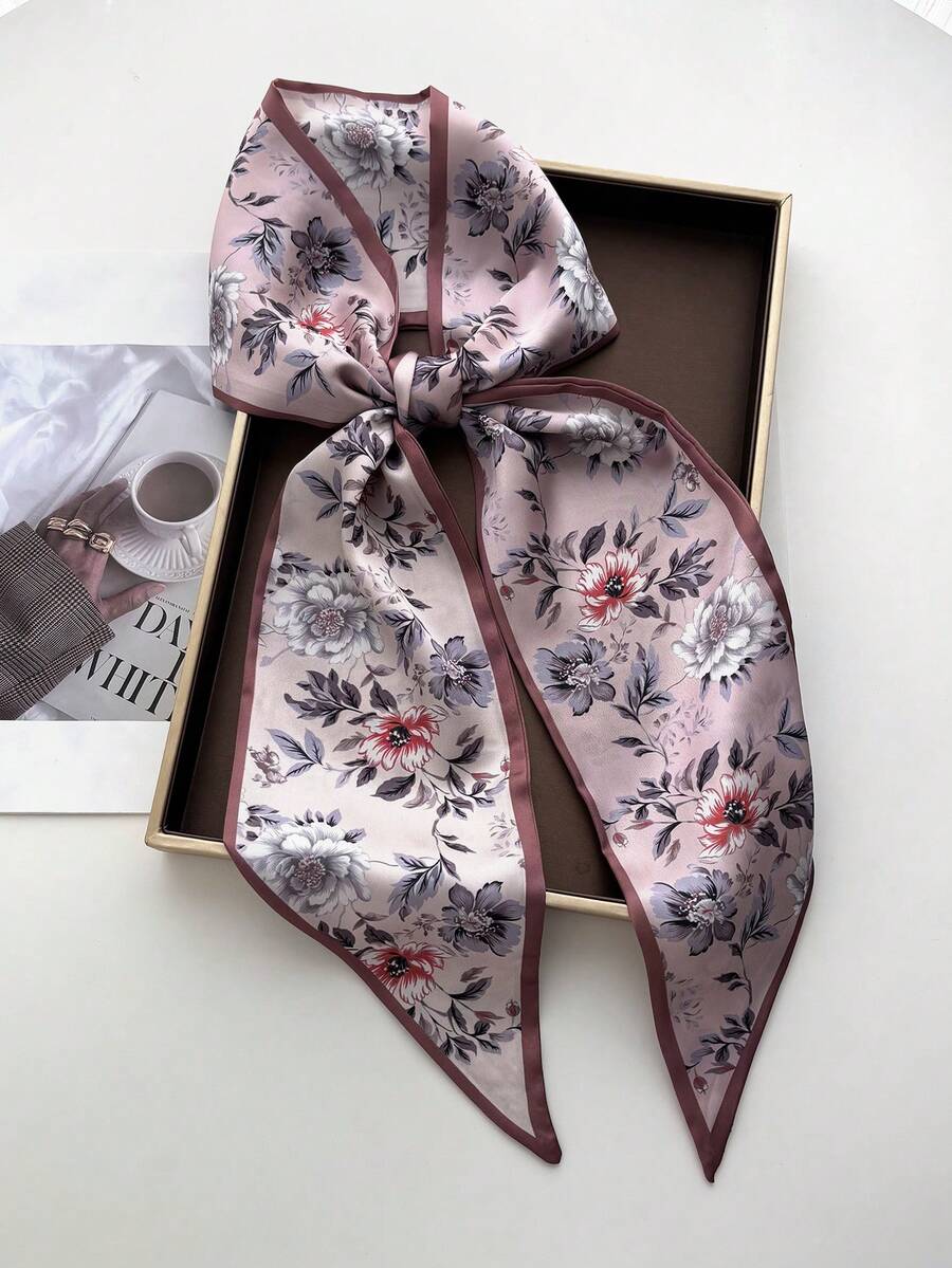 1件女款窄條紋長款絲綢圍巾,手提包裝飾絲帶,多功能裝飾領巾髮帶 - 彩色 - 查看 1
