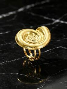1pc Minimalist Golden Spiral Open Ring Stylish Statement Jewelry For Women Daily Party Wear - Yellow Gold - View 6