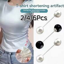 6/4/2Pcs T-Shirt Shortening Tool Invisible Waist Cincher Hem Tightener Adjustable Buckle Round Bead Pin No-Sew Knot Button - Multicolor - View 2
