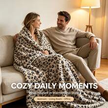 1pc Leopard Print Faux Rabbit Fur Blanket, Double Layer Warm Faux Rabbit Plush Throw Blanket, All-Season Multi-Functional Decorative Blanket For Living Room Bedroom Sofa, Great Gift For Family - Khaki Heart Leopard Print - View 3