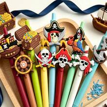 18pcs Cartoon Pirate Retractable Ballpoint Pens,Black Ink Pirate Writing Pen,Party Favors,Classroom Rewards,School Office Stationery Supplies - Multicolor - View 1