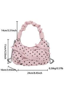1pc Girls Bow Polka Dot PU Zipper Closure Sweet Ruffle Handbag Crossbody Bag Suitable For All Seasons Daily Use - A - View 3
