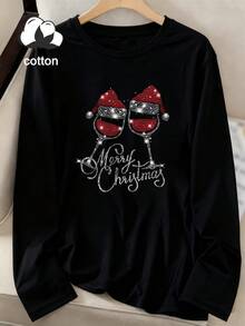 Versatile Plus Size Black Loose Fit T-Shirt, Regular Length Knit Crew Neck Top, Casual Wear - Black - View 4