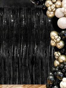 8/4/2/1pc Black Photo Backdrop Party Streamers, For Halloween, Birthday Party, Black Metallic Foil Fringe Curtain, Party Decorations, Wedding Decorations, Christmas Decorations - Black - View 1