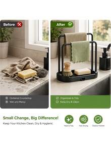 Kitchen Sink Organizer Drain Tray, Sponge And Dishcloth Holder, Kitchen Sink Sponge And Cloth Drying Rack,Cosmetics Drying And Storage Rack,Double Rod Design Keeps Cloths And Cleaning Supplies Dry, Suitable For Soap, Dishcloths, Beauty Sponge - Multicolor - View 8