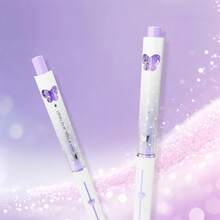 Butterfly Purple Quiet Click Neutral Pen, High Aesthetic, Smooth Writing ST Tip, Black Ink Water Pen For Exam Practice And Signing - Multicolor - View 2