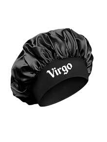 Men 12 Zodiac Signs Satin Hair Bonnet, Horoscope Letter Print Sleep Cap, Wide Elastic Band Silky Night Cap, Soft Satin Headwear For Hair Protection - Black - View 16