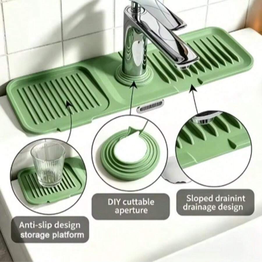 Silicone Dish Drying Mat, Kitchen Sink Faucet Splash Guard, Dishwasher , Soap Dispenser Mat, Non-Slip Countertop Mat, Asymmetrical Shape - Multicolor - View 1