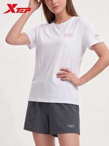XTEP 2000km FUN Women's New Short Sleeve Quick-Dry Running T-Shirt Sports Top, Pearl White - Pearl White - View 1