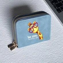 Giraffe Phone Print Card Holder, Lightweight Fashionable Women's Wallet, Suitable For Daily Use, Double Zipper Mini Wallet/Coin Purse/Card Holder - Multicolor - View 10