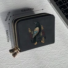 Crow Print Card Holder Lightweight Fashionable Wallet Suitable For Daily Use For Women Double Zipper Mini Wallet Purse Wallet Card Wallet - Multicolor - View 2