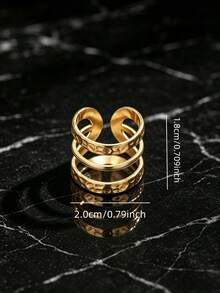 SEEKGLEE 1pc Minimalist Golden Embossed Multi-Ring Open Ring Stylish Statement Jewelry For Women Daily Party Wear - Yellow Gold - View 2