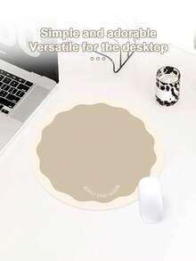 Minimalist Wavy Edge Round Mouse Pad, Ins Style Solid Color PU Leather Waterproof Desk Mat, Anti-Slip Office Computer Mouse Pad - View 3
