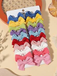 20pcs Multicolor Waffle Bow Hair Clips Set, Simple Solid Color Hair Accessories For Girls, Children's Daily Wear Headwear - Mixed color - View 14