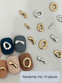 Kurang lebih 20 buah liontin logam asimetris campuran acak warna emas & perak untuk musim gugur/musim dingin, termasuk cincin asimetris dan batang melengkung, warna ganda emas & perak, garis minimalis & halus, tekstur logam kelas atas, dengan mudah menciptakan tampilan dekoratif minimalis & mewah. - MultiWarna - View 7