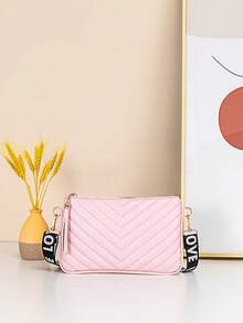 1pc Women's New Rhombus V-Pattern Crossbody Small Bag, Personalized Letter Webbing Strap, Portable Daily Carry Bag - M1215 - View 16