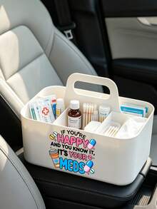 Minimalist 5-Compartment Carry-Along Storage Box With Various Pill-Motif Prints And Large Capacity, Stable Stackable Anti-Tip Design, Easy To Carry Large Capacity Portable Snack Box, Makeup Box, Office Desktop Organizer Basket, Kitchen Bathroom Handheld Basket - Multicolor - View 5