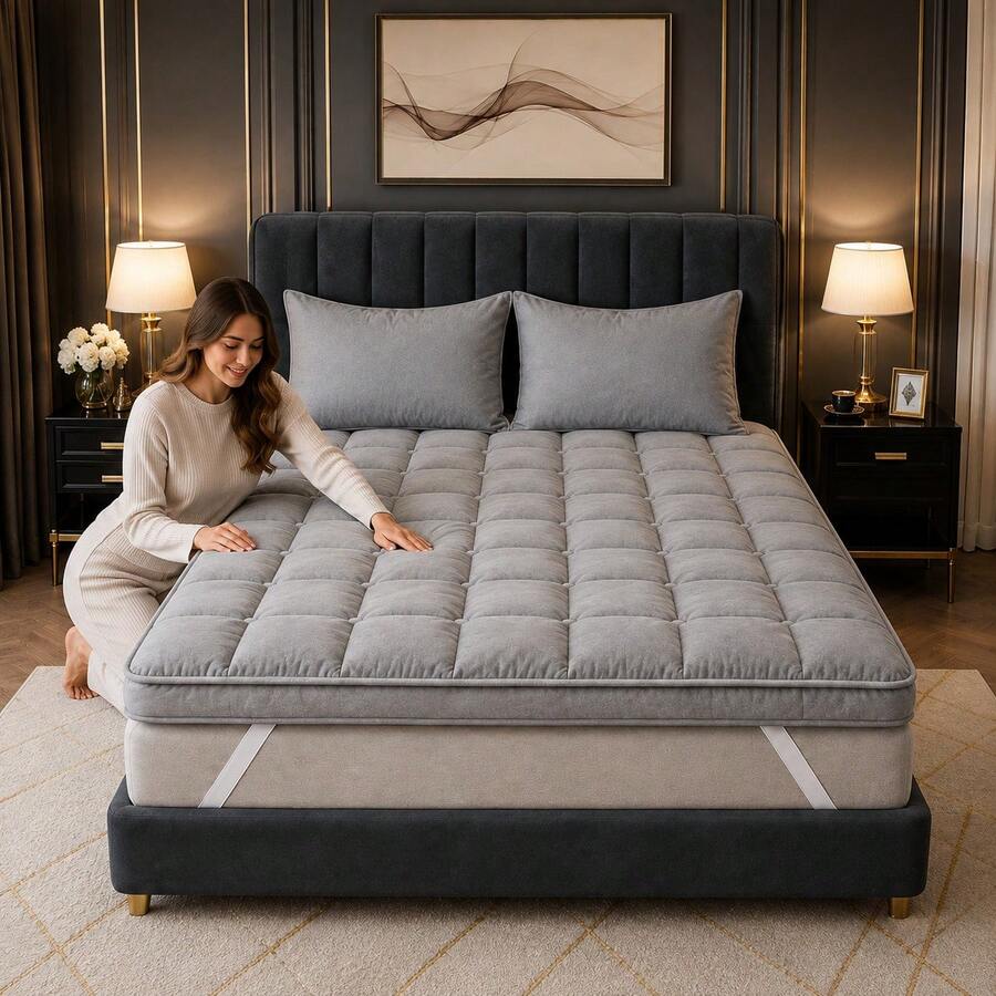 Aafan Hotel Quality Mattress Topper 10cm / 4 Inch Thick Deep Topper Soft & Fluffy Single Double King - Grey - View 1